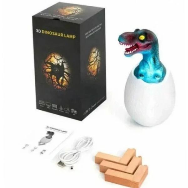 Дитячий світильник SUNROZ 3D Dinosaur Lamp лампа-нічник "Динозаврик у яйці" з пультом | HappyShop 2113 фото