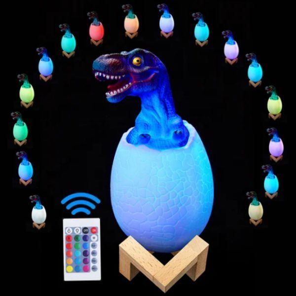 Дитячий світильник SUNROZ 3D Dinosaur Lamp лампа-нічник "Динозаврик у яйці" з пультом | HappyShop 2113 фото