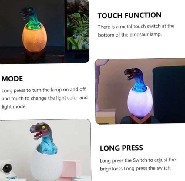Дитячий світильник SUNROZ 3D Dinosaur Lamp лампа-нічник "Динозаврик у яйці" з пультом | HappyShop 2113 фото