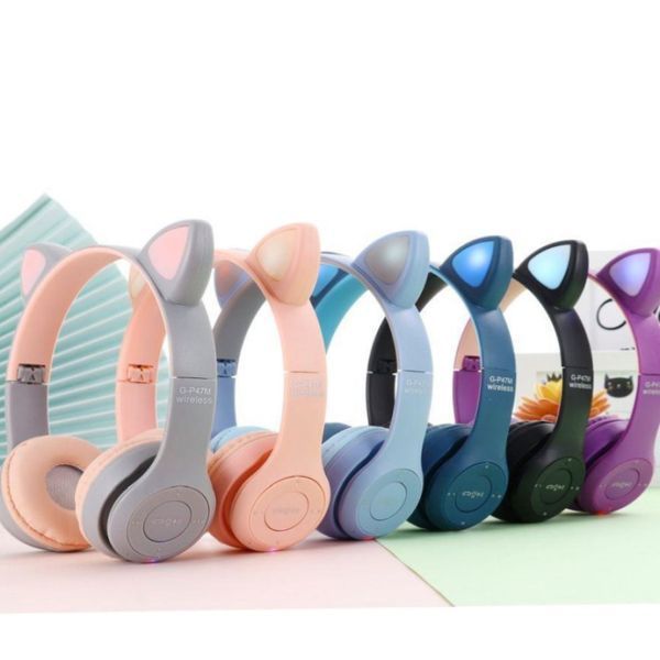 Бездротові Bluetooth-навушники P47 з котячими вушками та LED-підсвіткою | HappyShop 1360 фото
