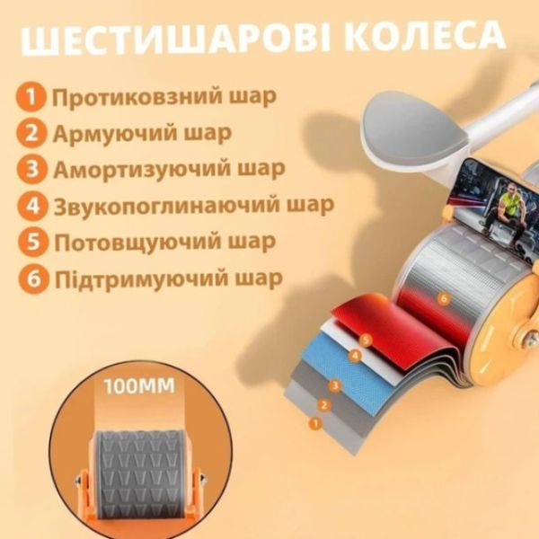 Фітнес-тренажер для живота Abs Wheel Roller колесо ролик для преса з тримачем смартфона | HappyShop 2012 фото