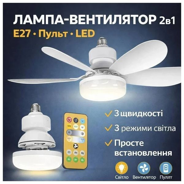 Лампа світлодіодна з вентилятором світильник із вентилятором у патрон люстра стельова з лопатями | HappyShop 1849 фото