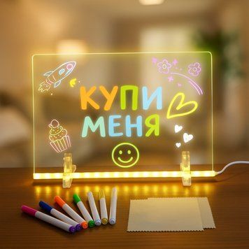 Нічник дошка для нотаток Світна акрилова дошка світильник для нотаток Led Note Board світлодіодний нічник | HappyShop 368 фото