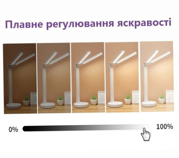 Світлодіодна настільна лампа з двома плафонами на акумуляторі з термометром, годинником, календарем, підставкою | HappyShop 1204 фото