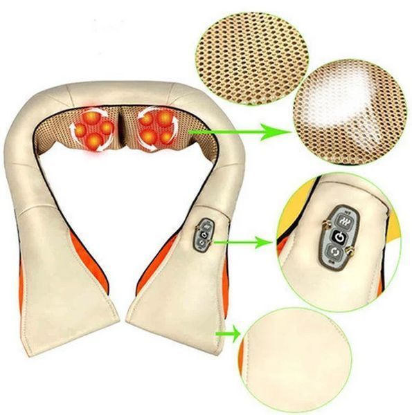 Масажер для шиї спини з ІЧ-підігрівом | Massager of neck kneading Plus | Роликовий масажер-накидка на плечі | HappyShop 1061 фото