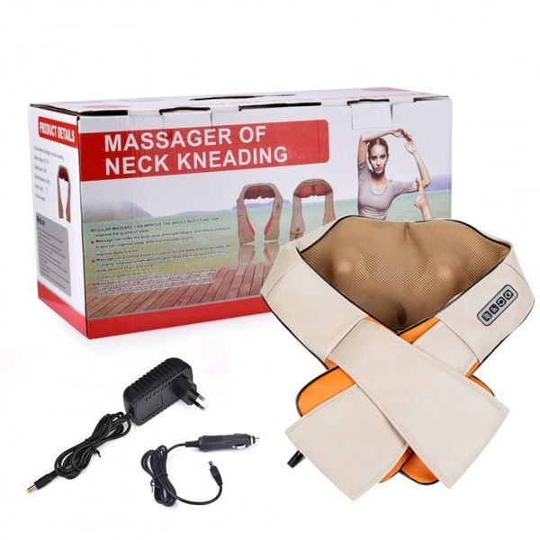 Масажер для шиї спини з ІЧ-підігрівом | Massager of neck kneading Plus | Роликовий масажер-накидка на плечі | HappyShop 1061 фото