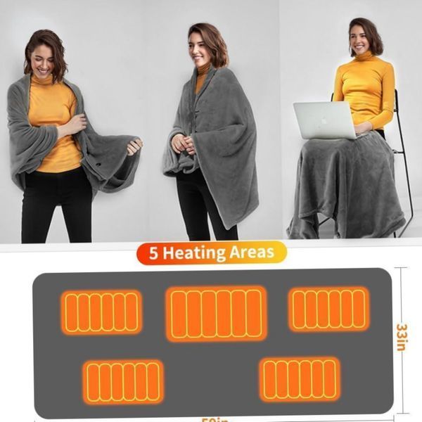 Електрична ковдра USB, портативний плед із підігрівом, 155x80 з 3 режимами нагрівання Електроковдра із застібкою | HappyShop 2130 фото