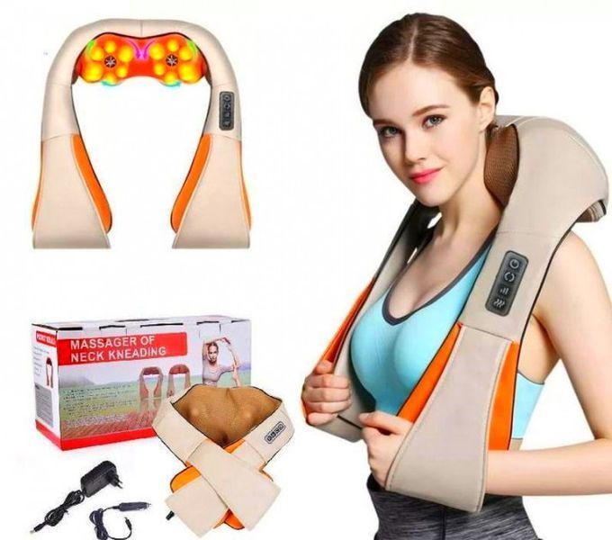 Масажер для шиї спини з ІЧ-підігрівом | Massager of neck kneading Plus | Роликовий масажер-накидка на плечі | HappyShop 1061 фото