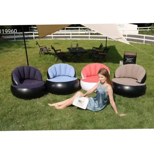 Крісло надувне AIR SOFA Надувне крісло з насосом до 100 кг) / Велюрове крісло надувне для відпочинку | HappyShop 2446 фото