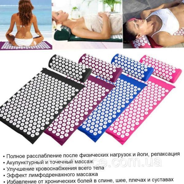 Масажний акупунктурний килимок із подушкою ⁇ Масажер для спини та ніг OSPORT ⁇ Аплікатор Кузнєцова | HappyShop 860 фото
