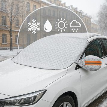 Накидка-чохол на лобове скло автомобіля Захист від замерзання снігу криги та сонця з поліпропілену збыльшена з магнітами | HappyShop 2177 фото