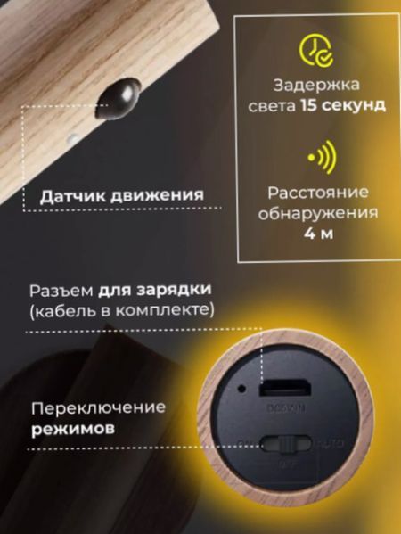 Лампа на магниті настінна з датчиком руху, світильник LED з вбудованим акумулятором Induction lamp під дерево 2 шт | HappyShop 2170 фото